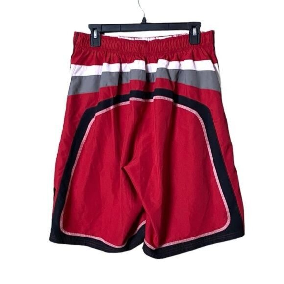 Nike Grey Tag Mens Swim Trunks Size Large Red Black‎ White Drawstring - Picture 5 of 8